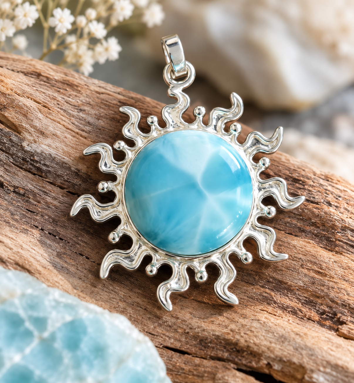Pendentif soleil en larimar