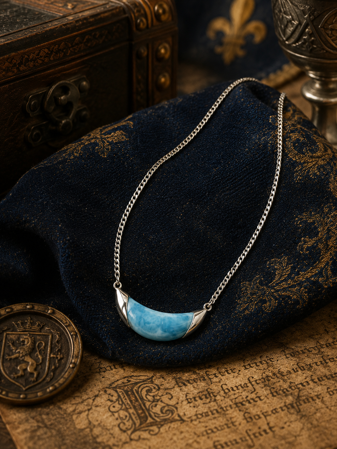 Collier moderne en larimar et argent