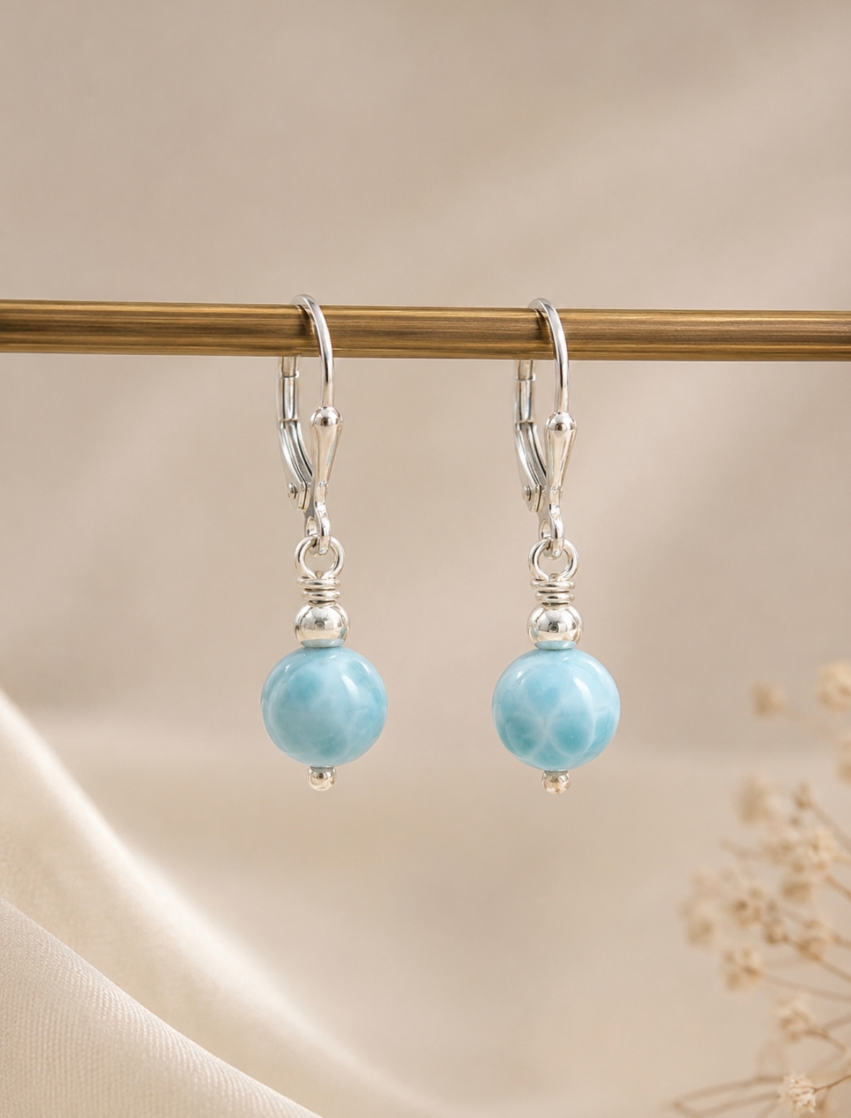 Boucles d'oreilles perle larimar et argent