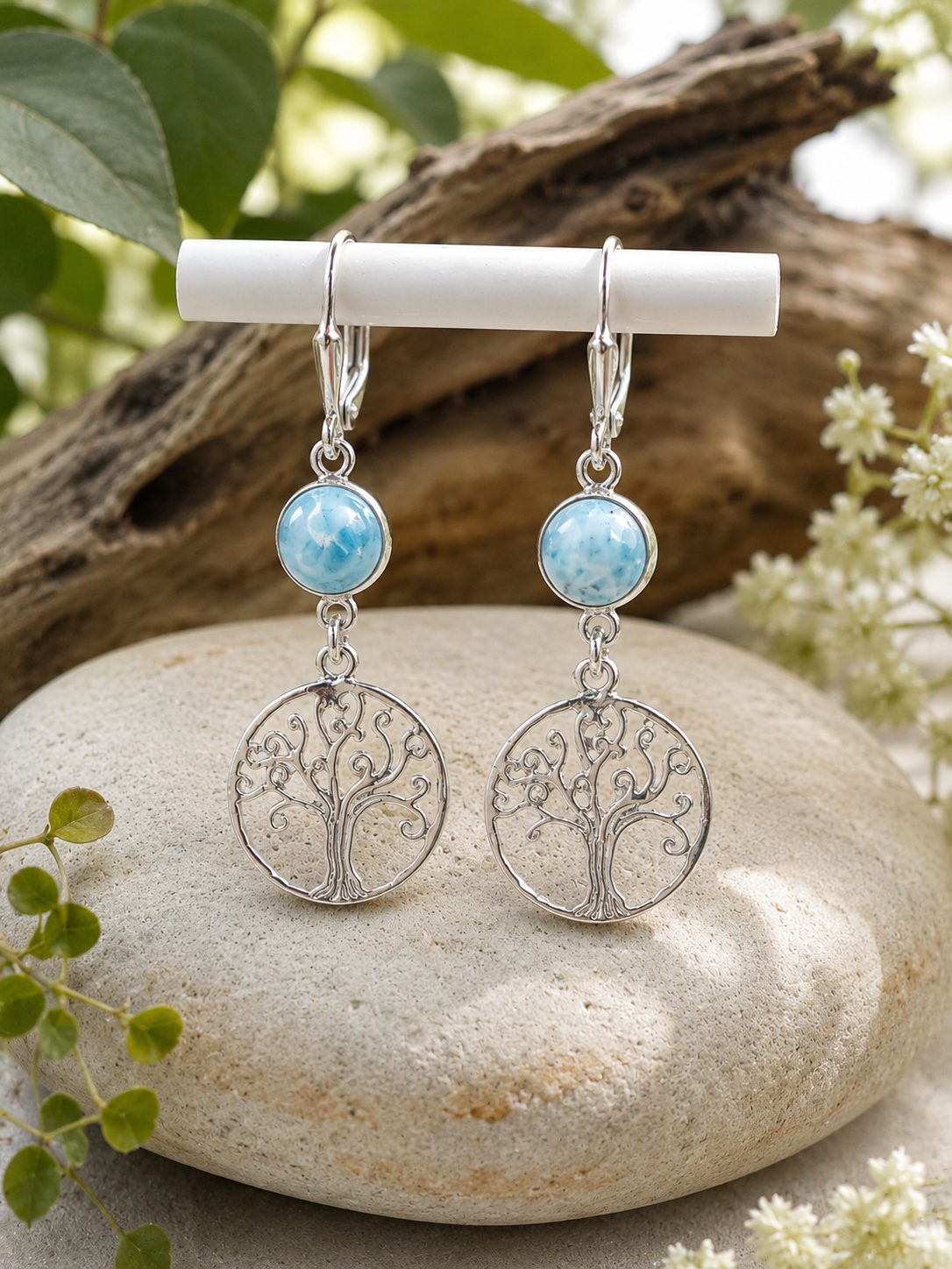 Boucles d'oreilles Arbre de Vie en argent 925 & larimar