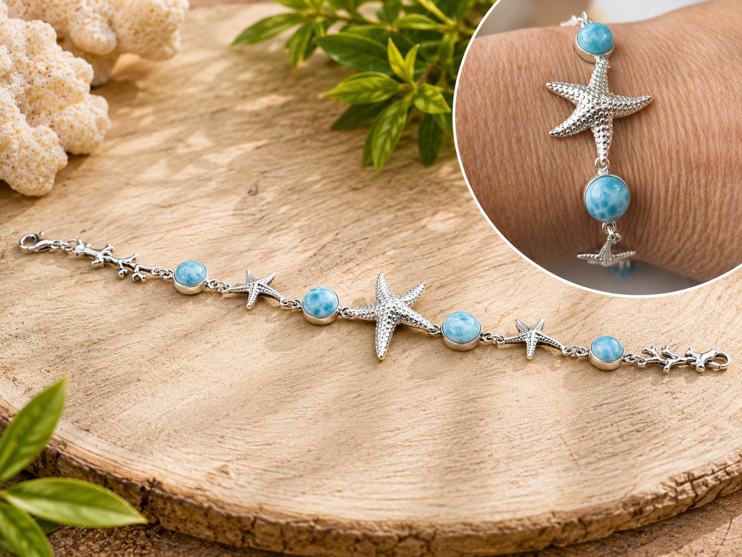 Bracelet Étoiles de Mer en Larimar – Argent 925
