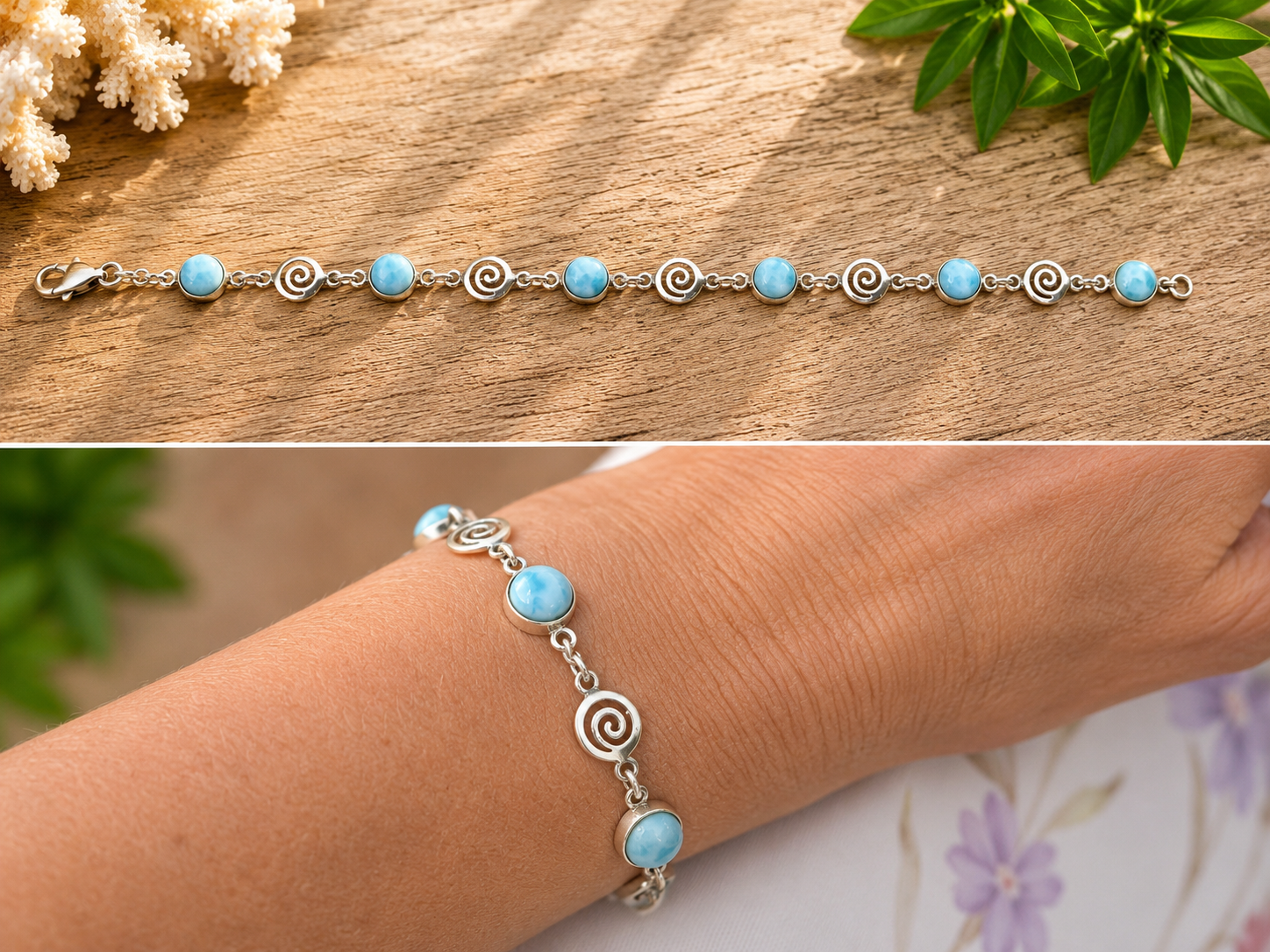 Bracelet Spirale en Larimar – Argent 925