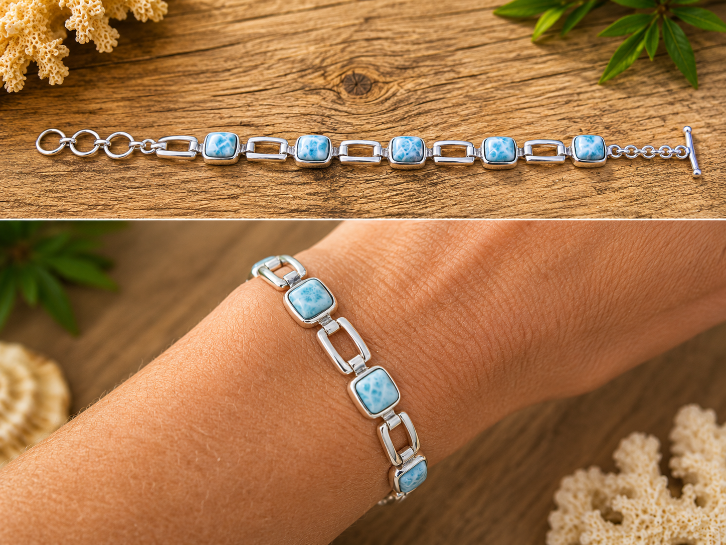 Bracelet Larimar Géométrique – Argent 925