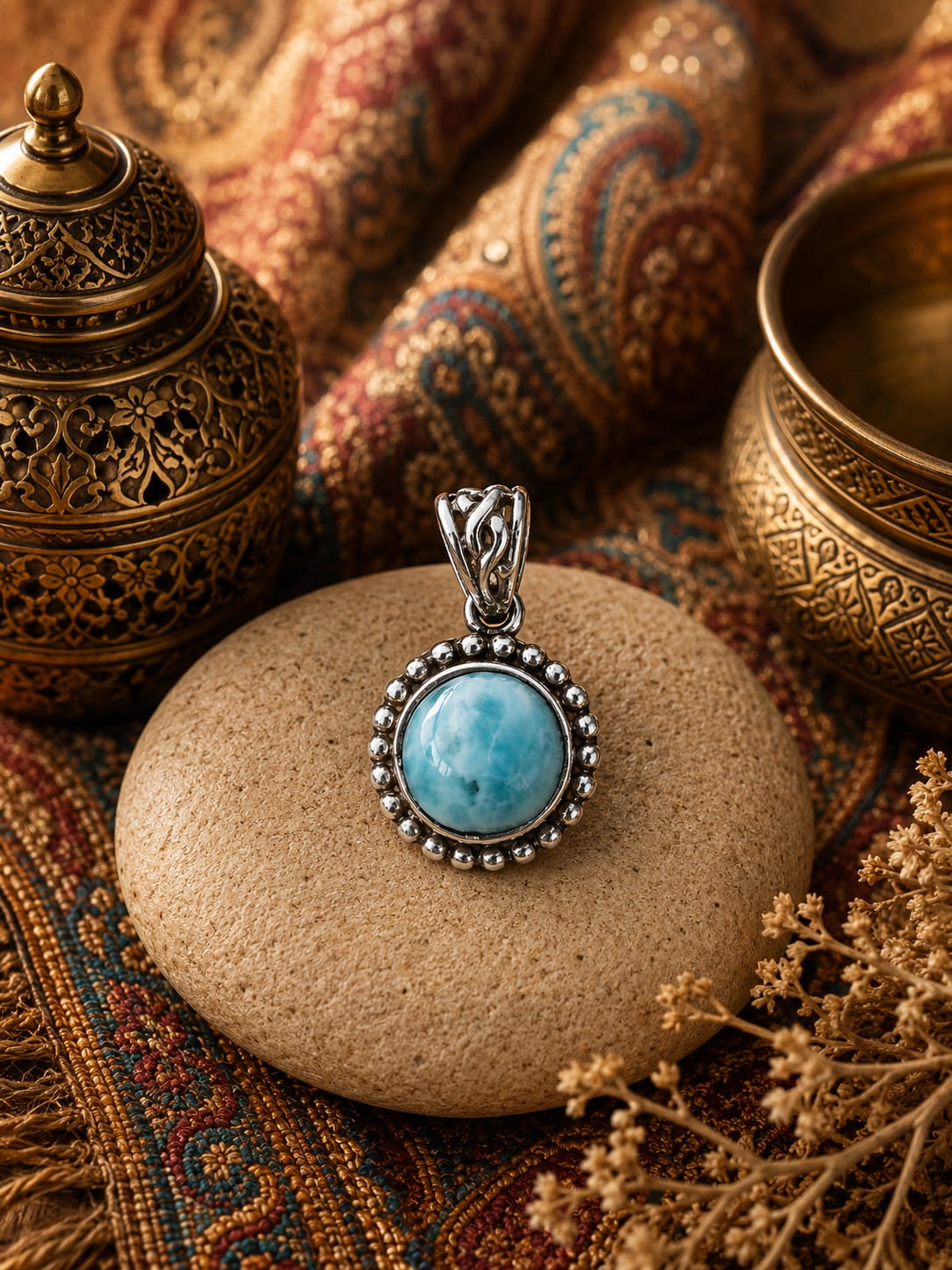 Pendentif classique en Larimar – Argent 925