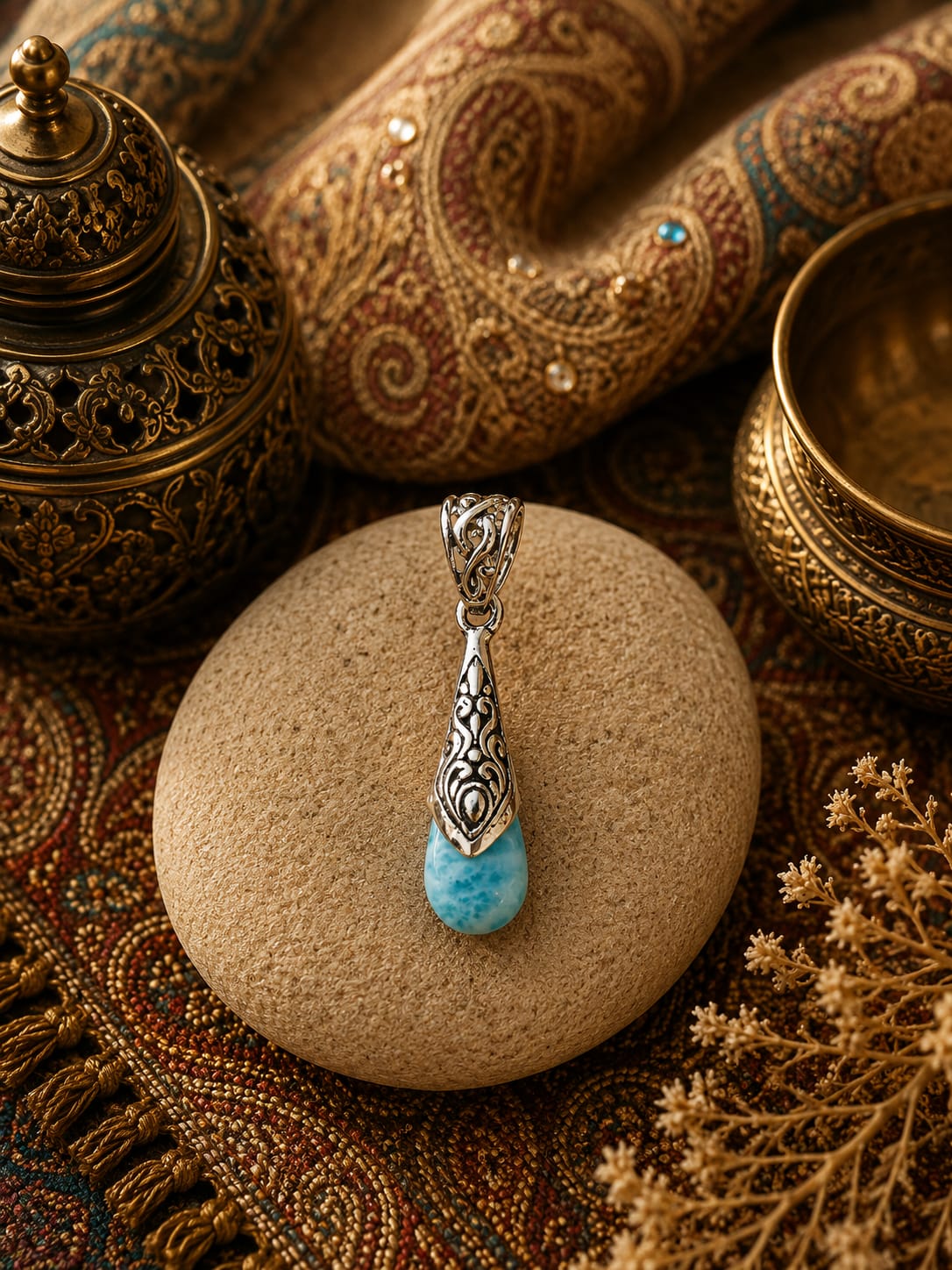Pendentif intemporel en Larimar – Argent 925
