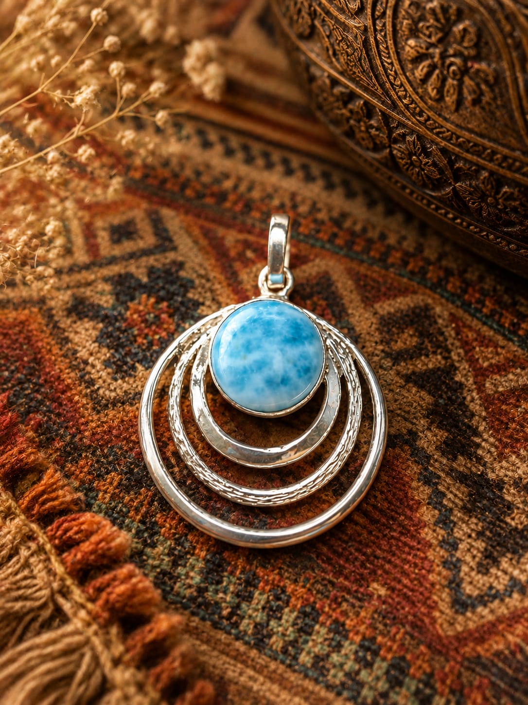 Pendentif Onde en Larimar – Argent 925