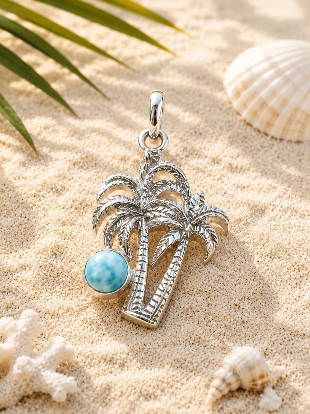 Pendentif Île aux Palmiers en Larimar – Argent 925