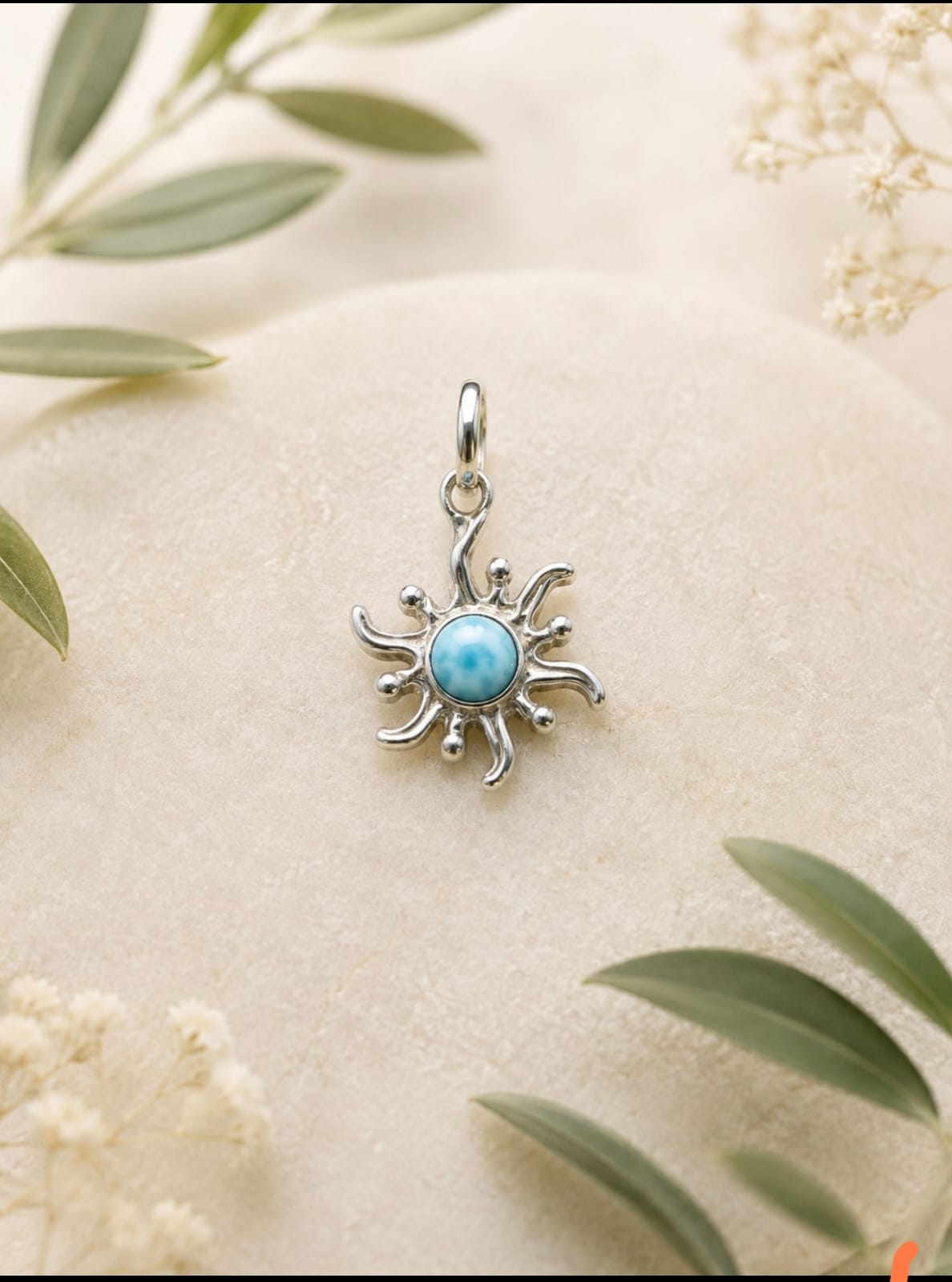 Pendentif petit Soleil en Larimar – Argent 925