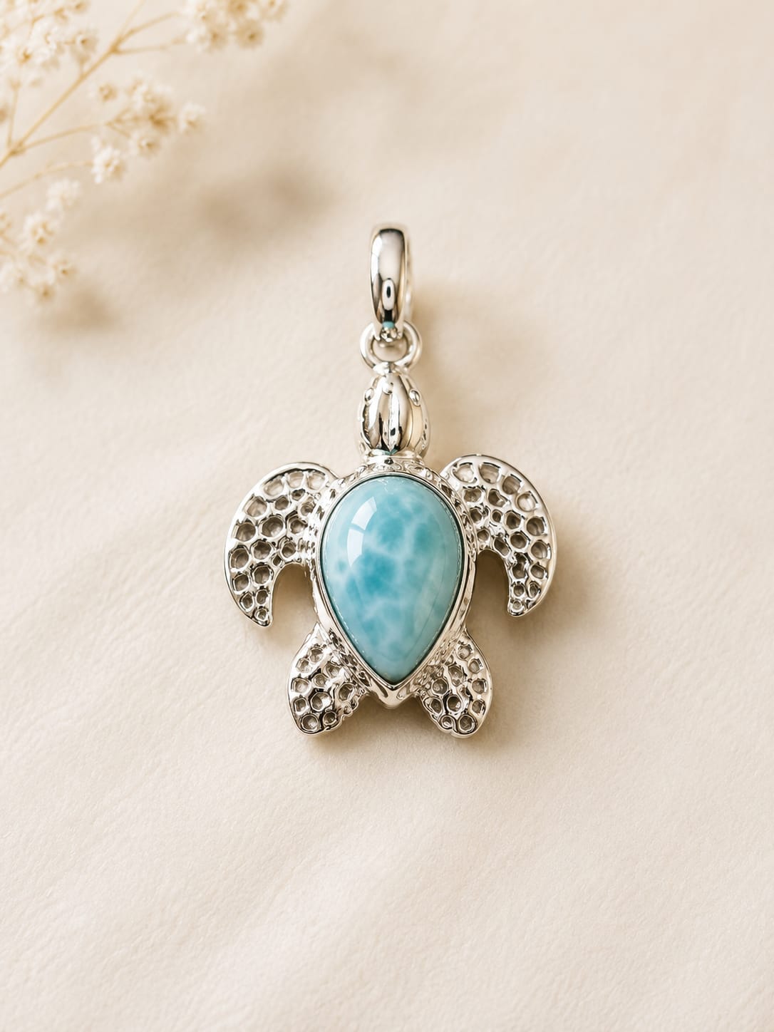 Pendentif Tortue Marine en Larimar – Argent 925