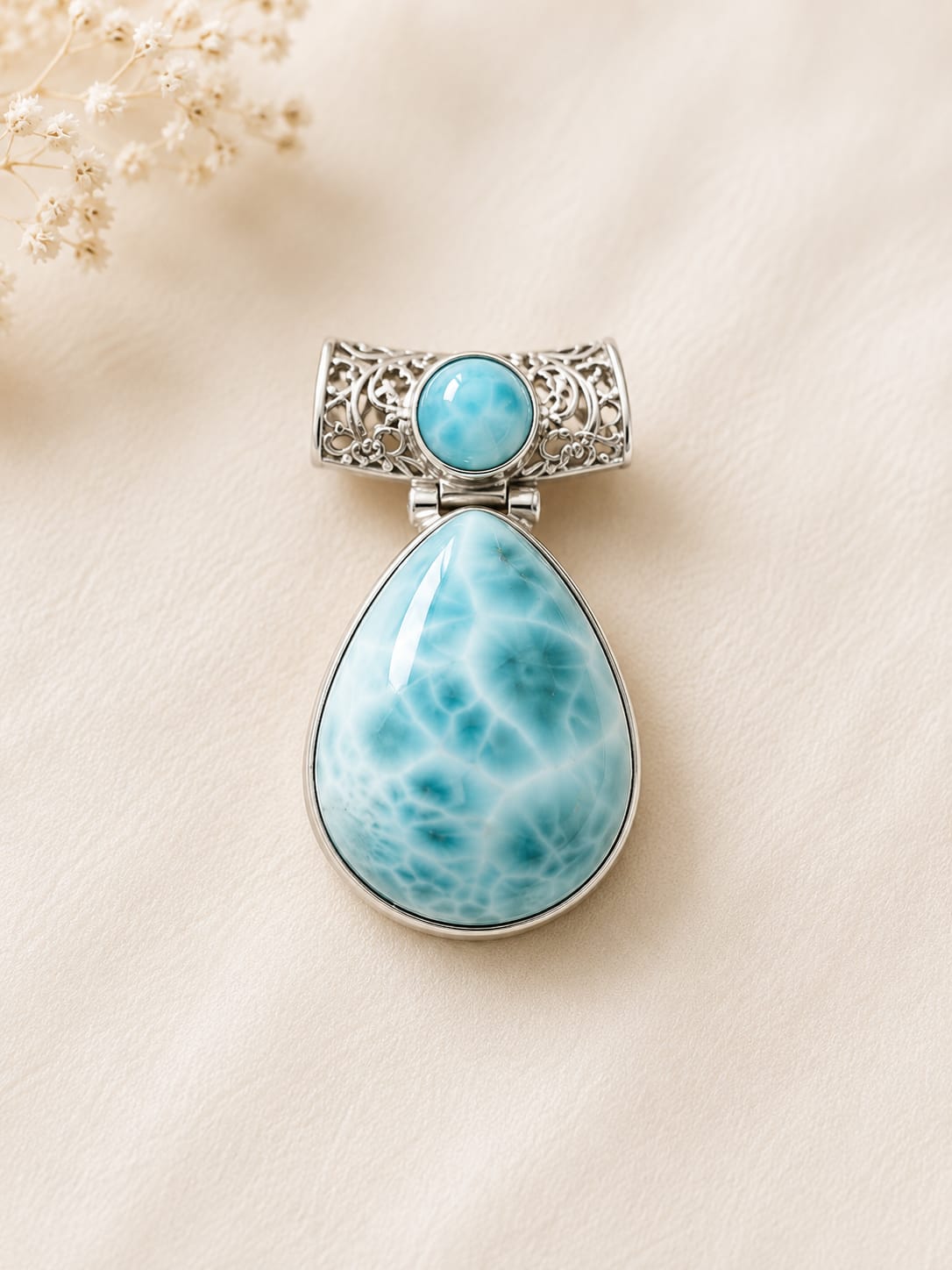 Grand pendentif Larimar d'exception – Argent 925