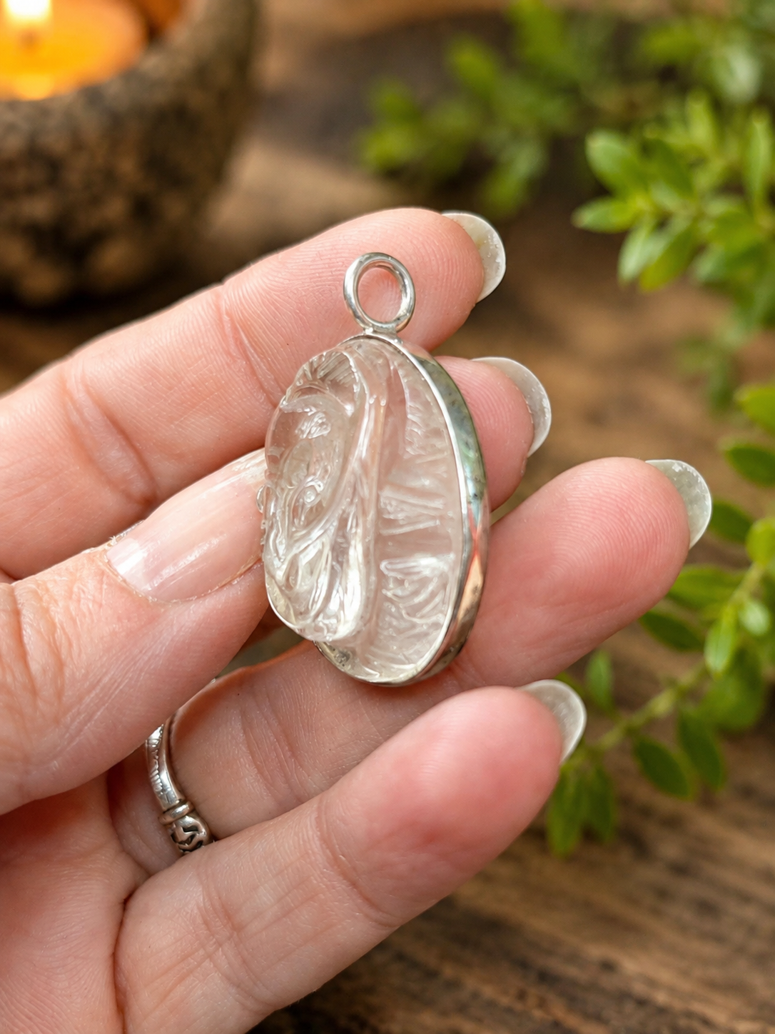 Pendentif Ganesh en cristal de roche et argent