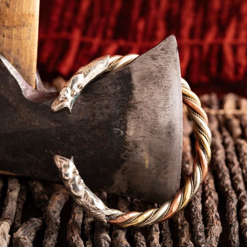 Bracelet viking avec Têtes de dragon en métal blanc