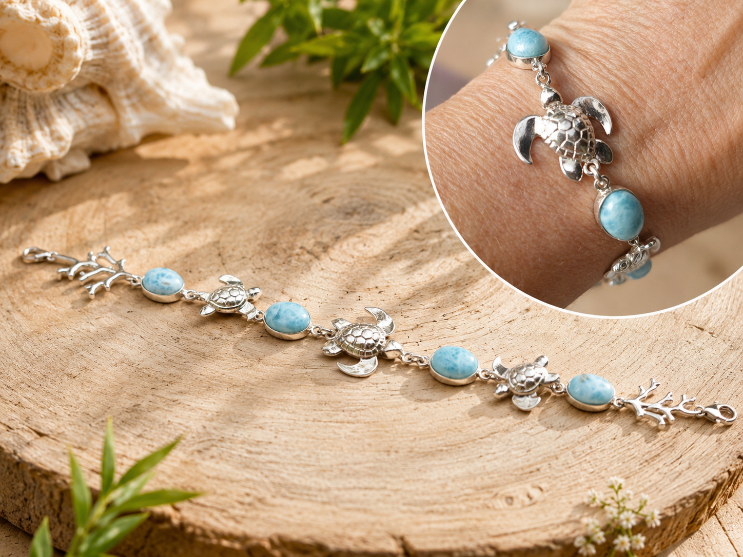 Bracelet Tortues de Mer en Larimar – Argent 925