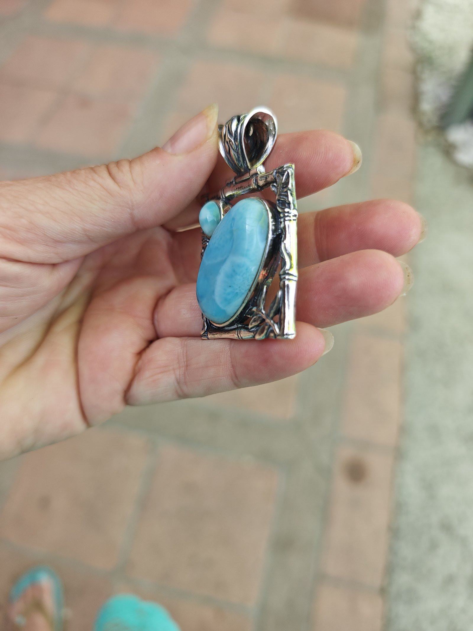 Grand pendentif Bambou en Larimar – Argent 925