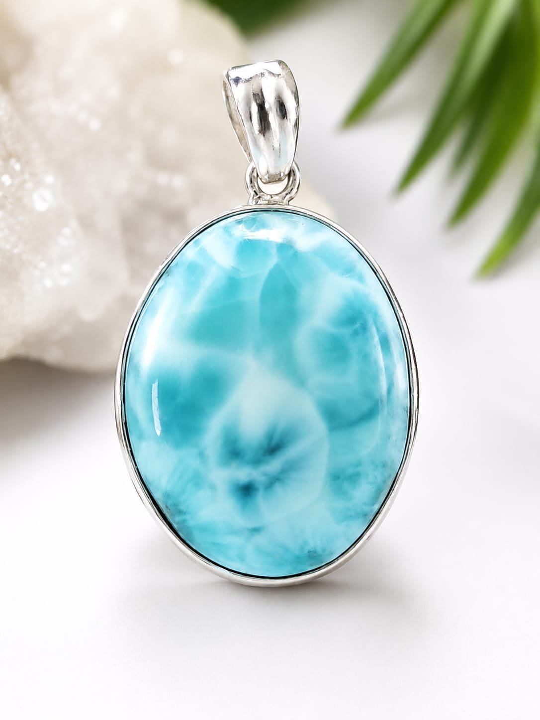 Grand pendentif ovale en Larimar – Argent 925
