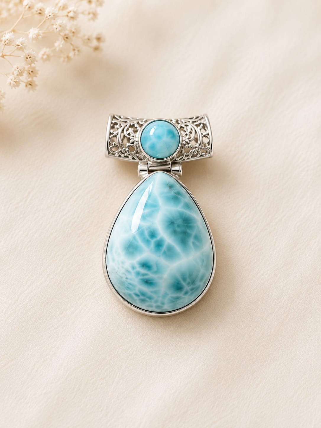 Grand pendentif Larimar d'exception – Argent 925