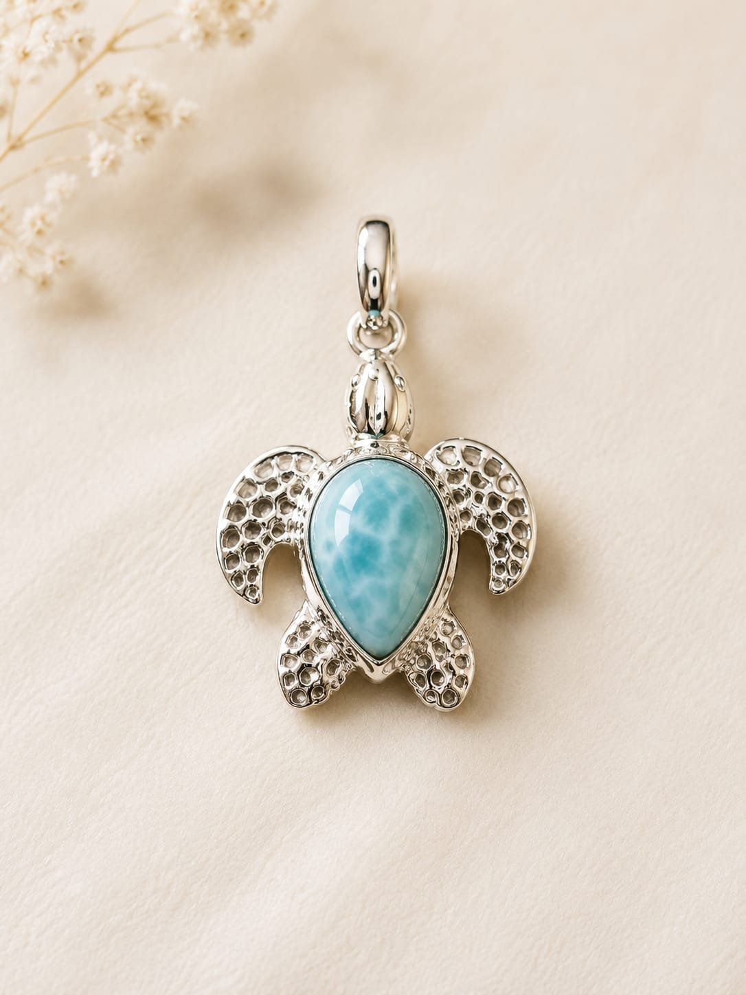 Pendentif Tortue Marine en Larimar – Argent 925