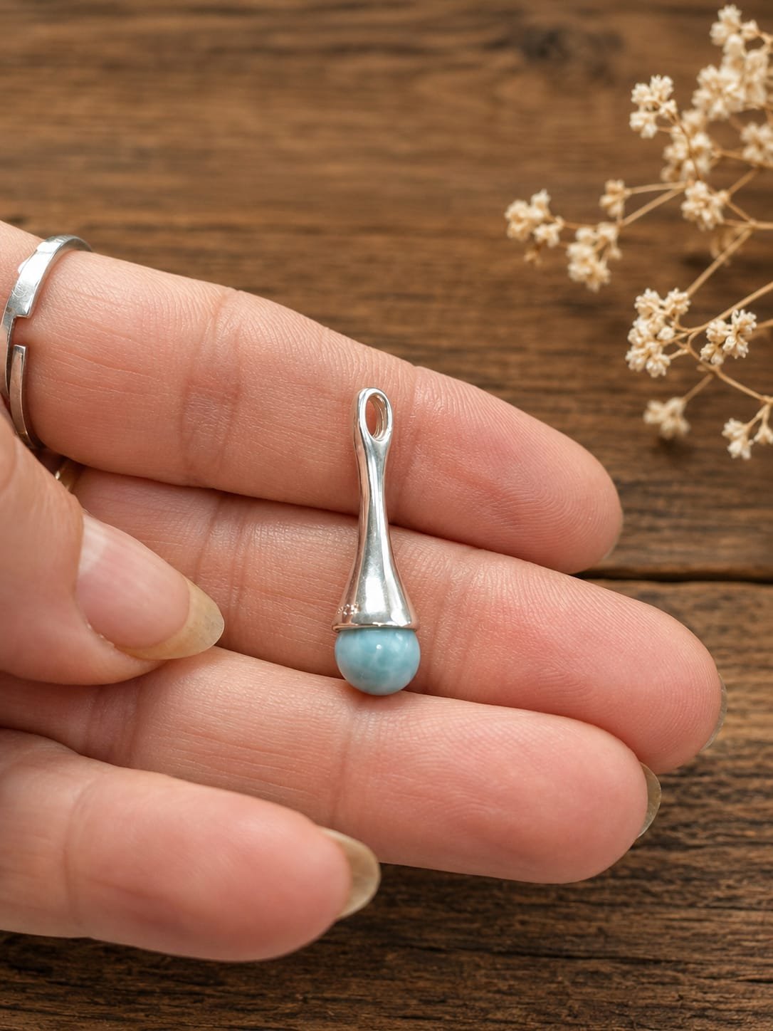 Pendentif Goutte de Larimar, Argent 925