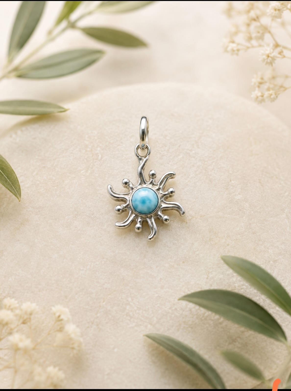Pendentif petit Soleil en Larimar – Argent 925