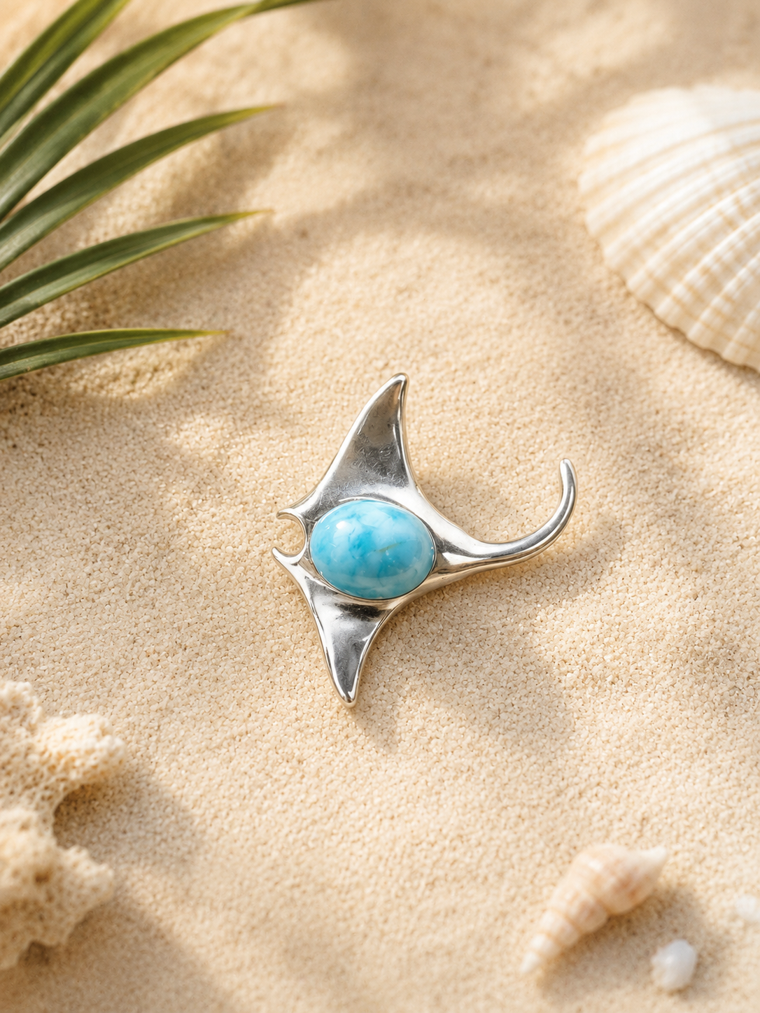 Pendentif Raie Manta en Larimar – Argent 925