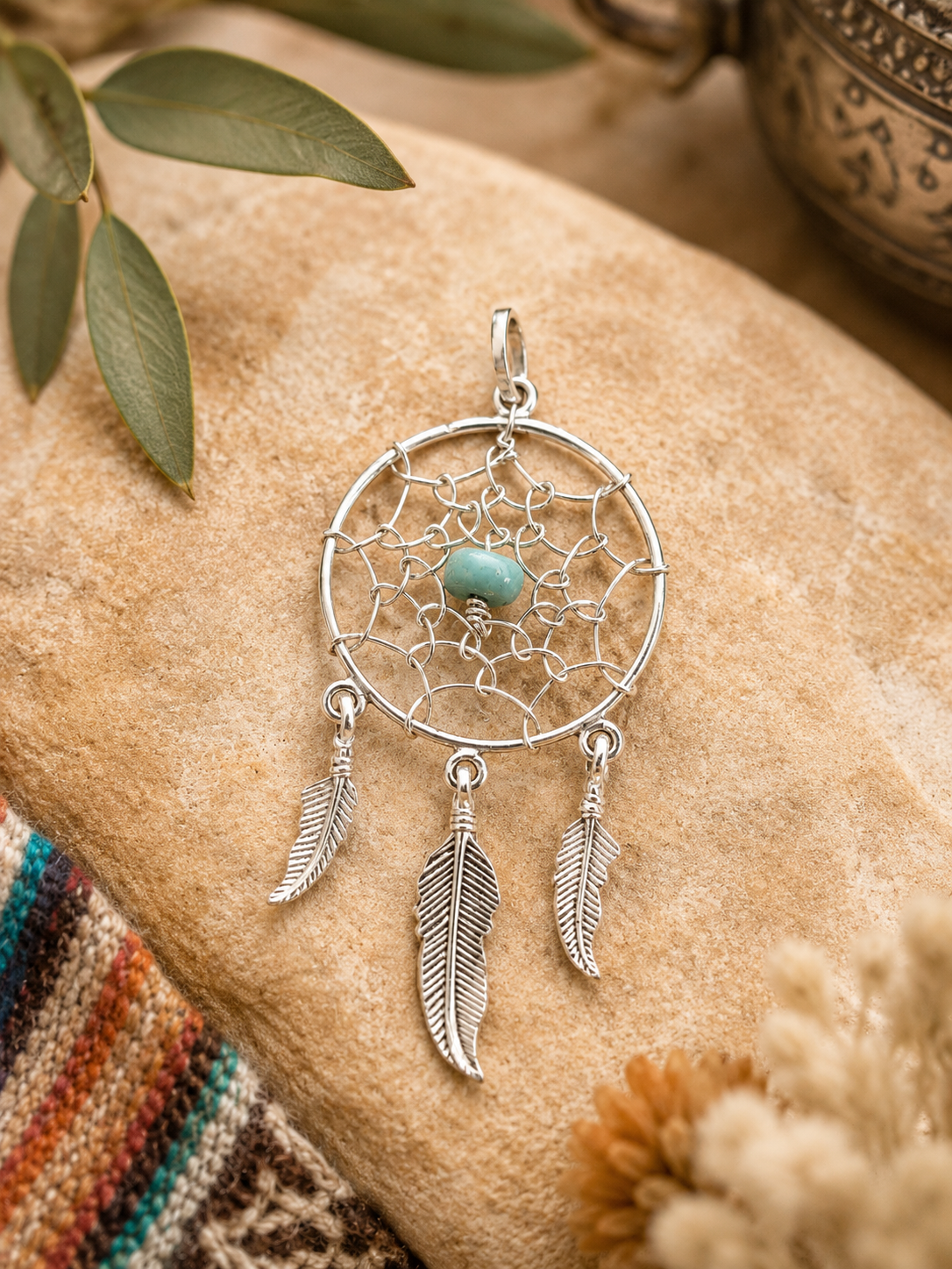 Pendentif Attrape-rêves en Larimar – Argent 925