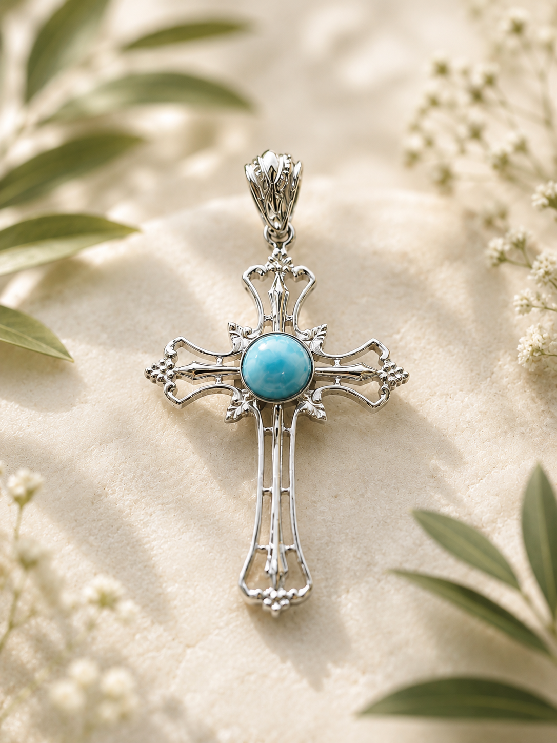 Pendentif Croix en Larimar – Argent 925