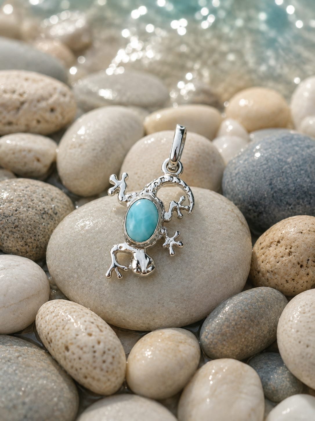 Pendentif Gecko en Larimar – Argent 925