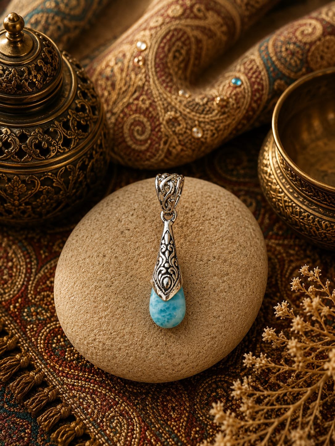 Pendentif intemporel en Larimar – Argent 925
