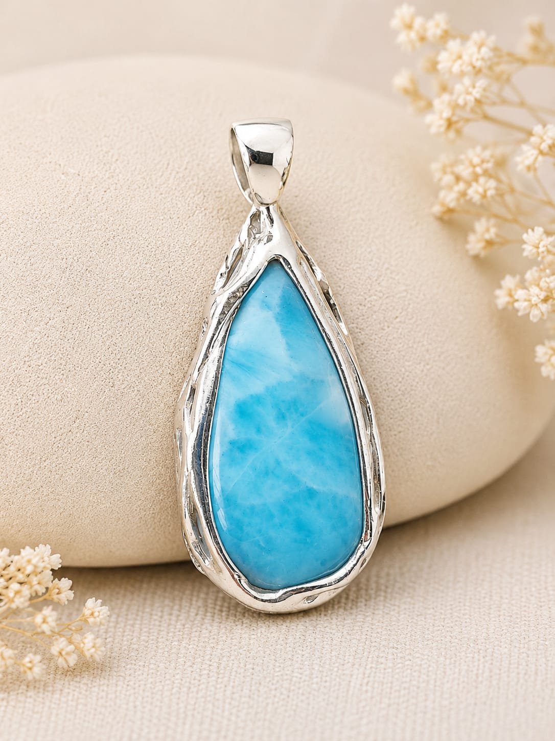 Pendentif en Larimar AAA – Pièce Unique Argent 925