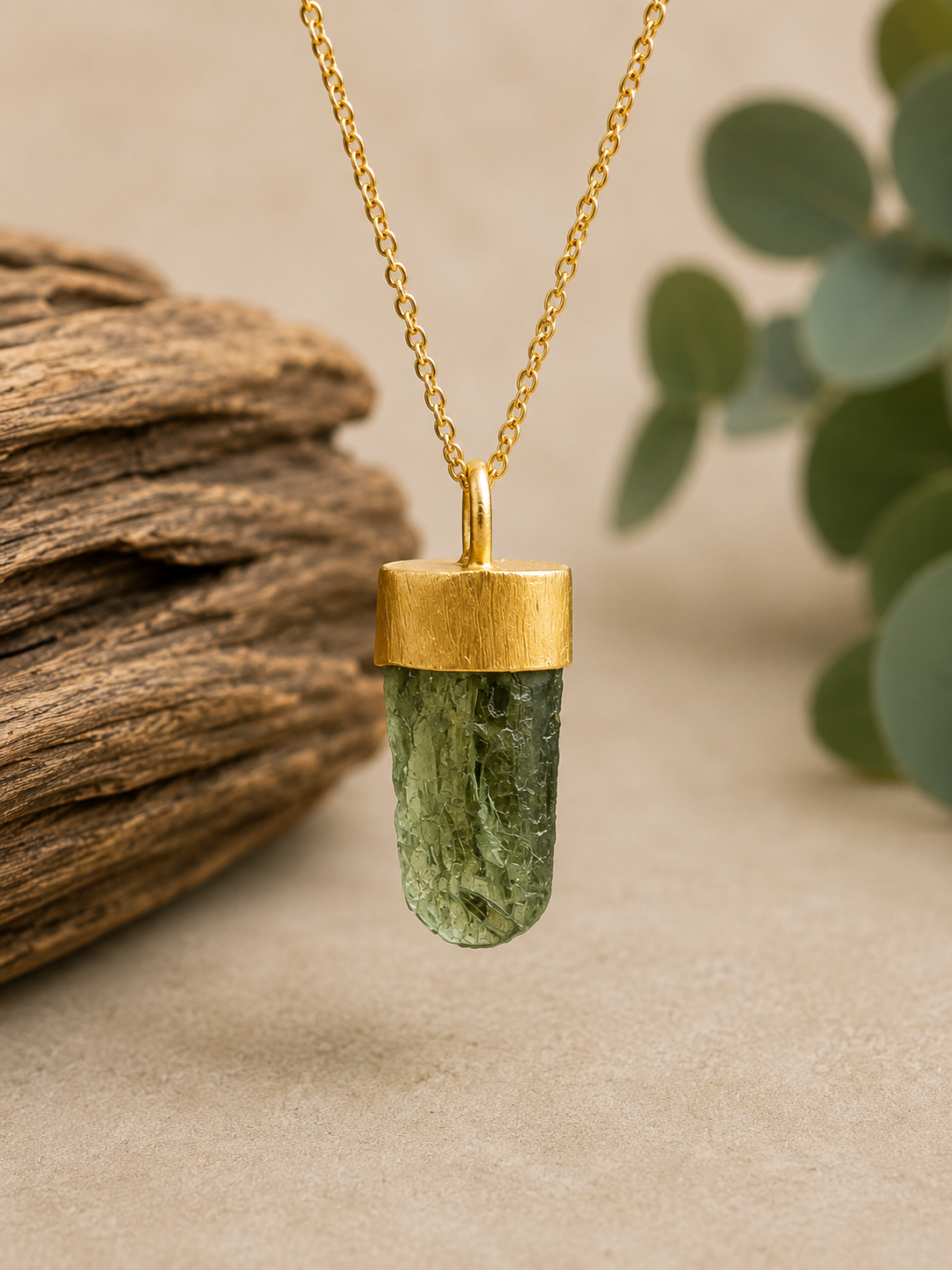 Pendentif en Moldavite – Plaqué or