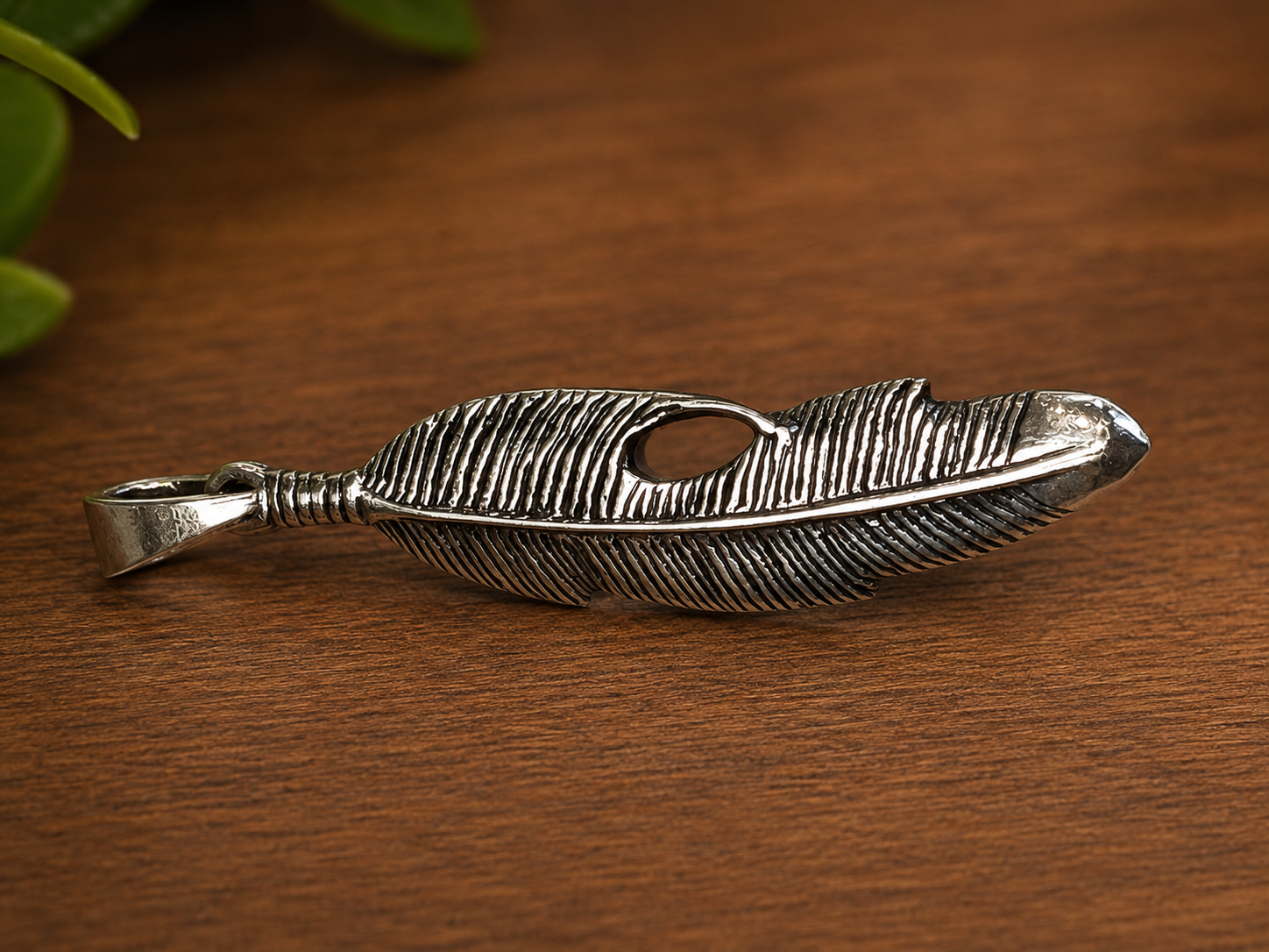 Pendentif plume en argent PE2608