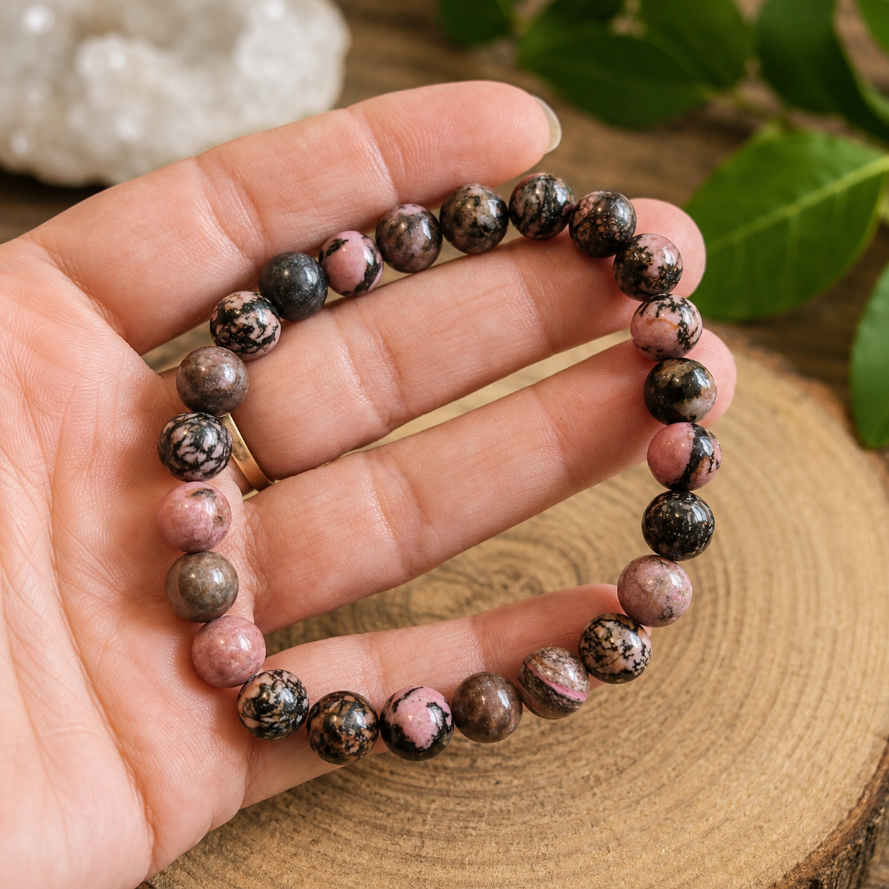 Bracelet en rhodonite – Perles 8 mm