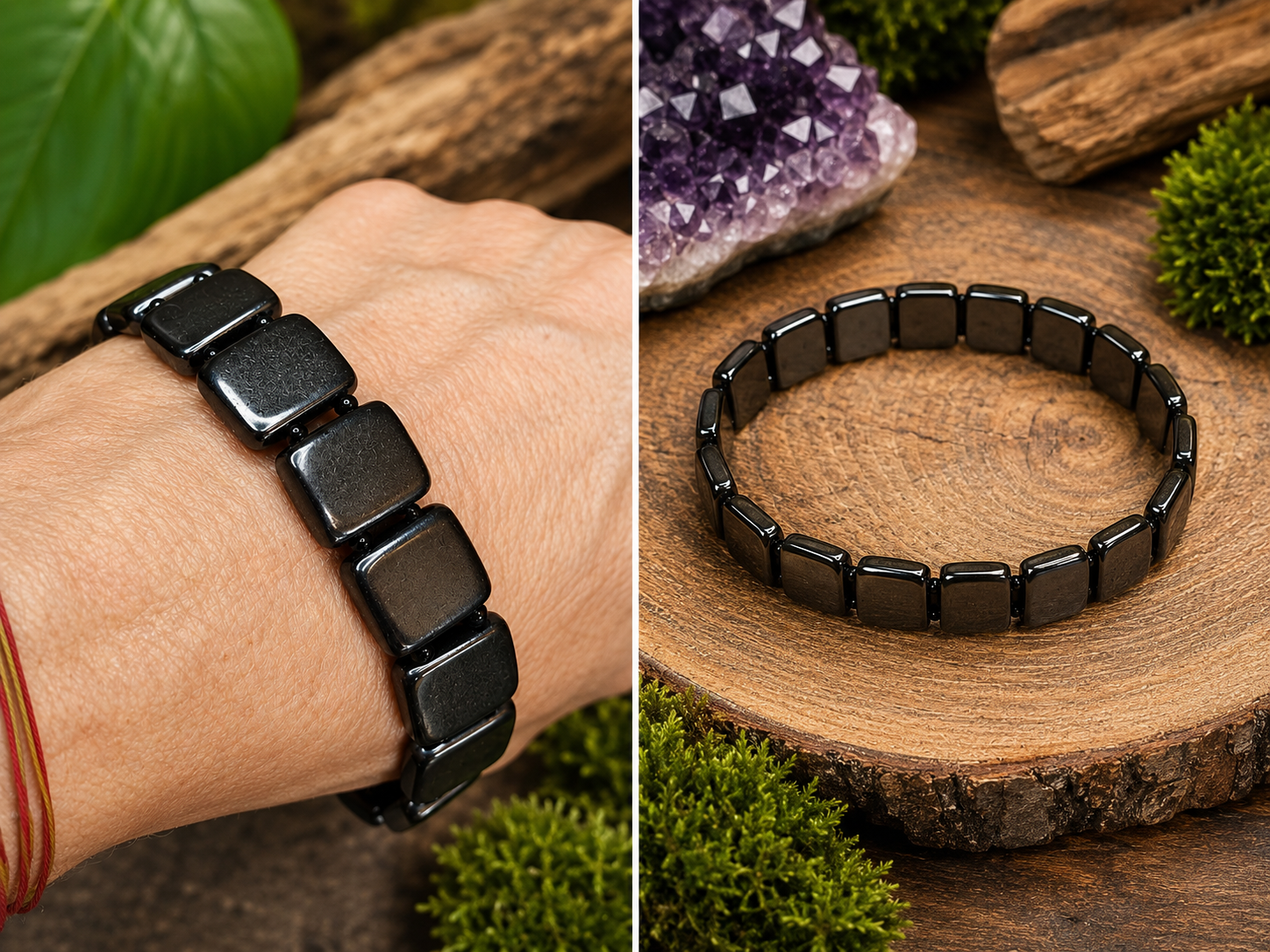 Bracelet homme en shungite – Perles rectangulaires