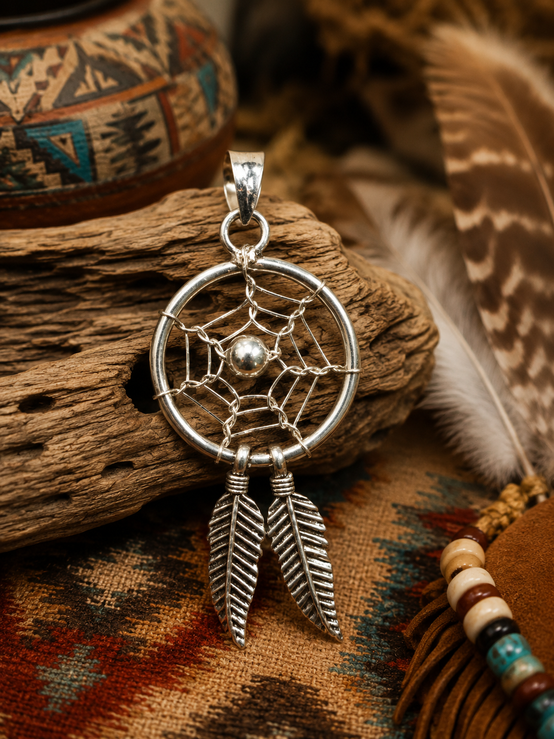 Pendentif Attrape-rêves amérindien en argent