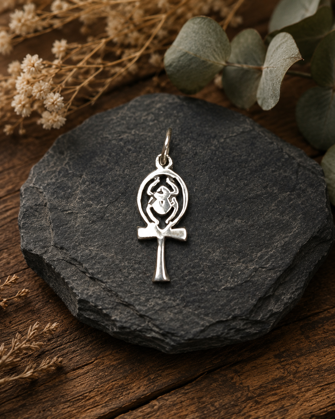 Pendentif Croix de Vie Égyptienne au Scarabée
