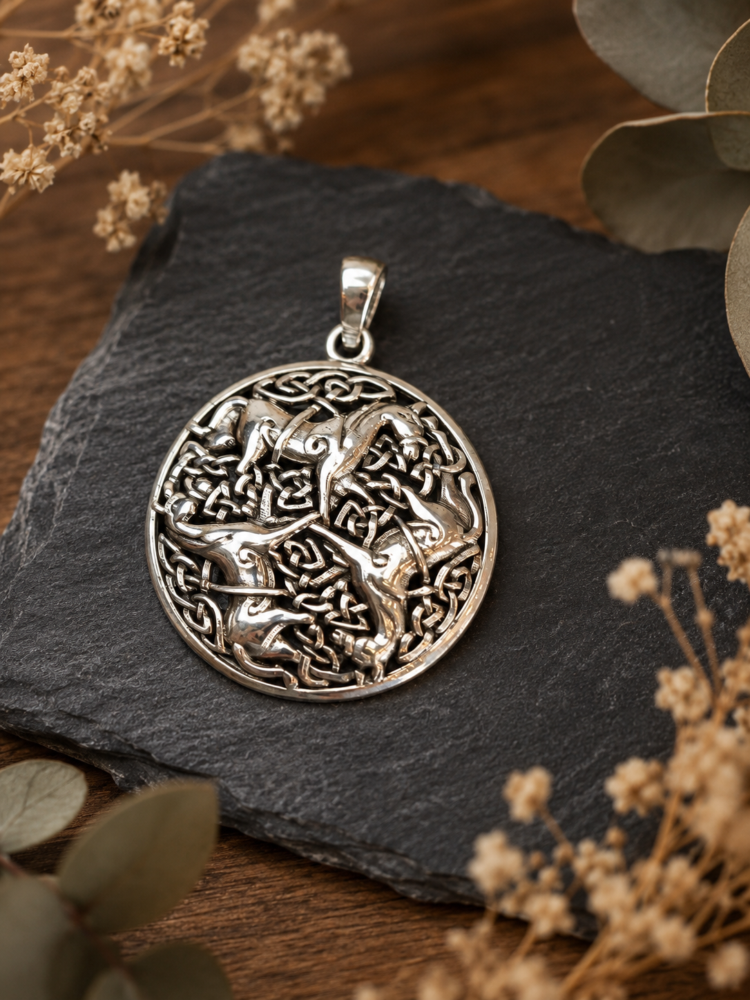 Triskell Pendentif celtique aux trois chevaux en argent