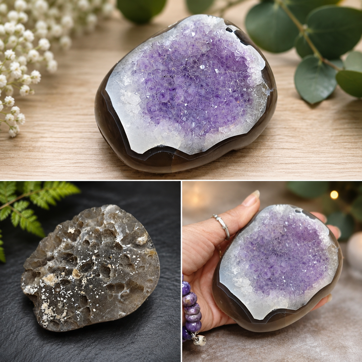 Cristallisation d’améthyste sur agate – Pièce unique  S027