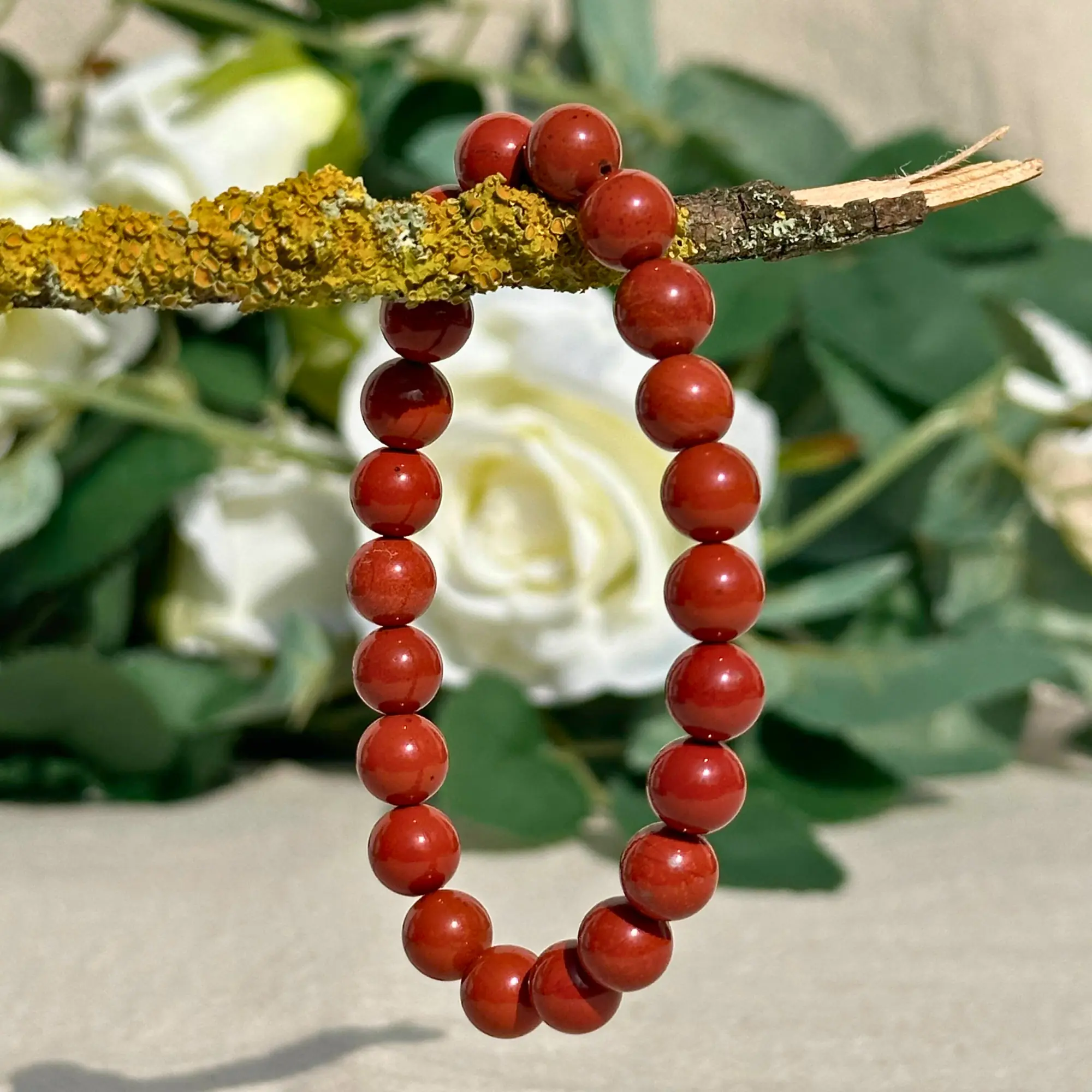 Bracelet en jaspe rouge, 8 mm