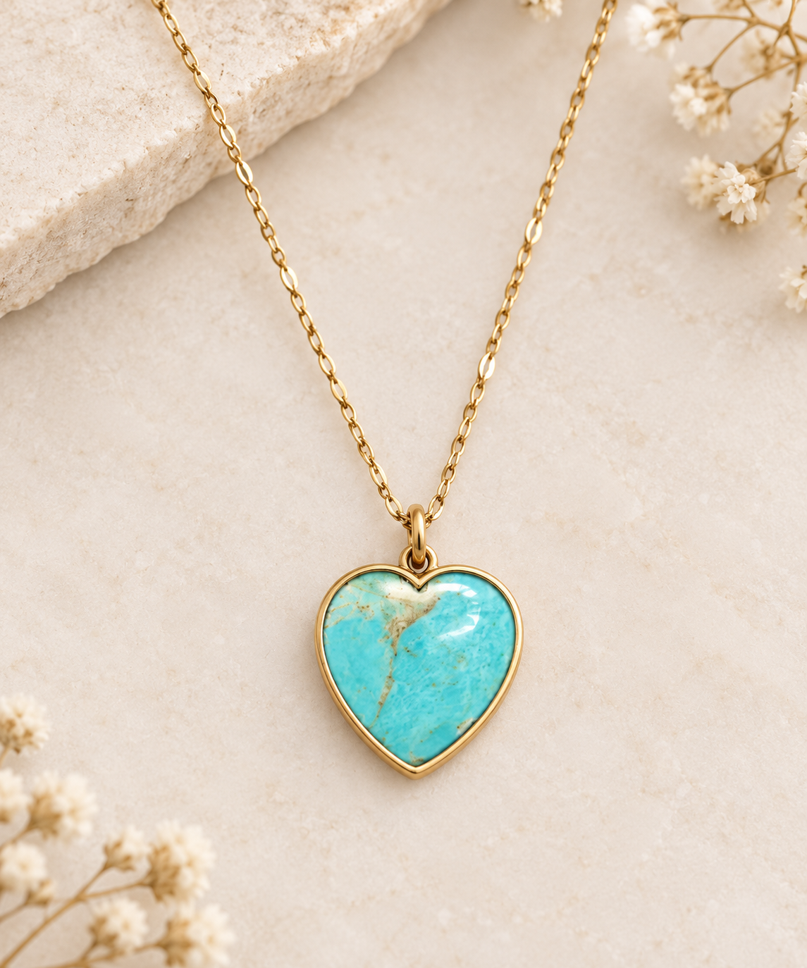 Pendentif cœur en turquoise – Pièce unique – Création Diane Singh