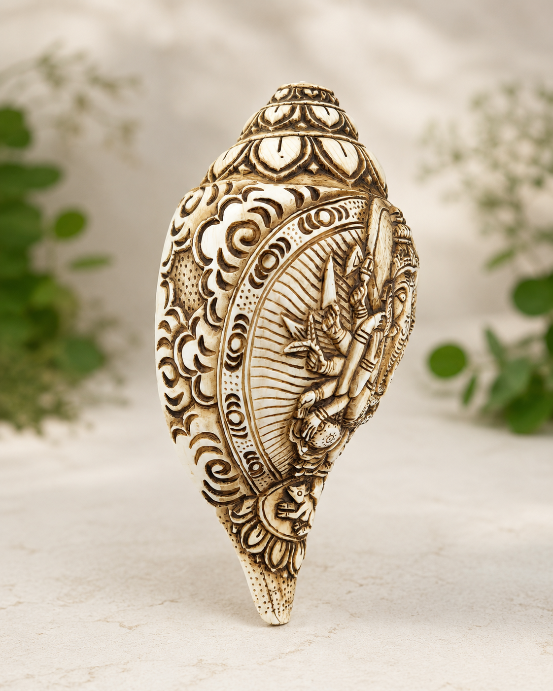 Conque sculptée à la main – Ganesh à 14 bras – Népal
