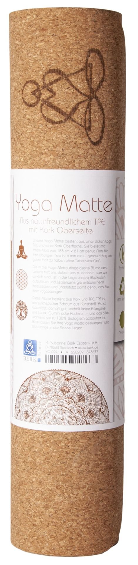 Tapis de yoga en liège avec motif Fleur de Vie