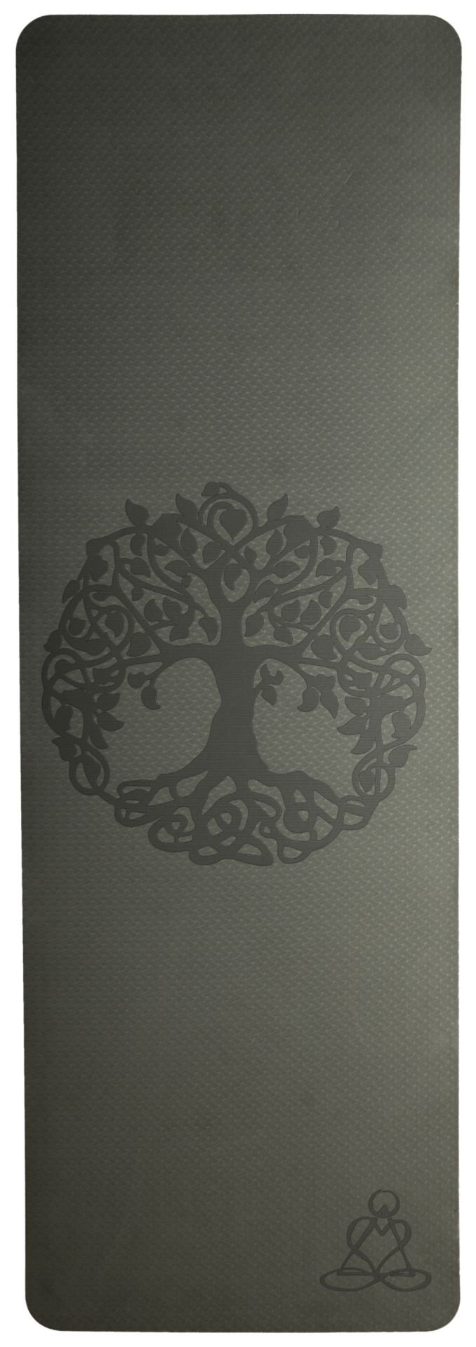 Tapis de yoga écologique en TPE - vert foncé/vert clair avec l'Arbre de Vie