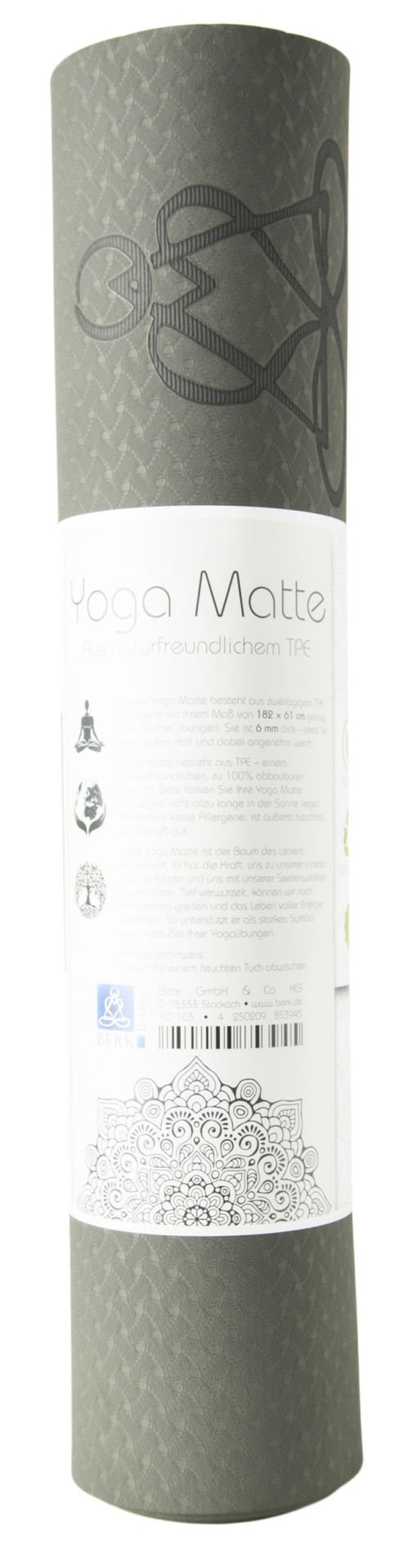 Tapis de yoga écologique en TPE - vert foncé/vert clair avec l'Arbre de Vie