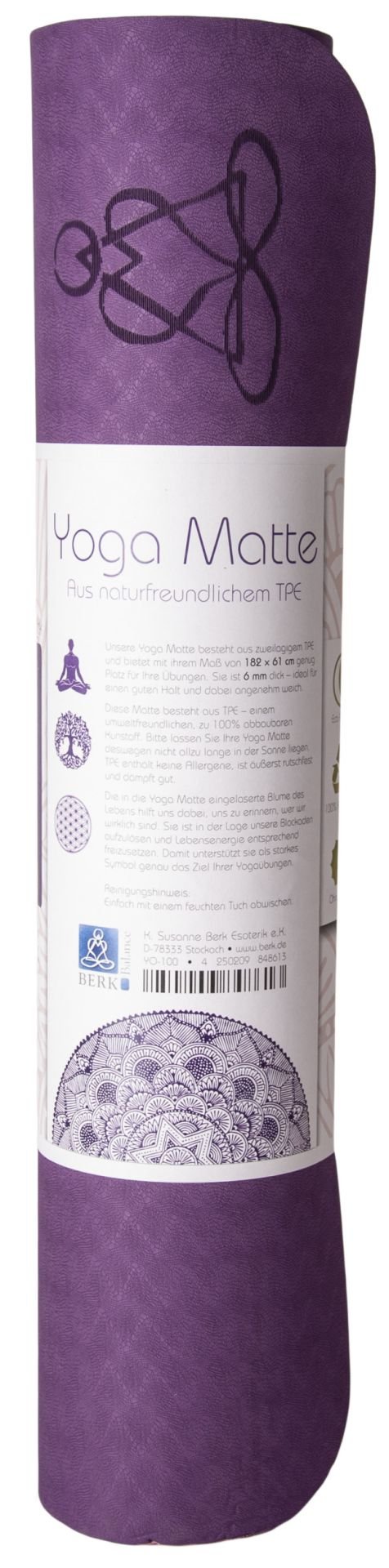 Tapis de yoga écologique en TPE - violet foncé/violet clair 6 mm double couche avec Fleur de Vie