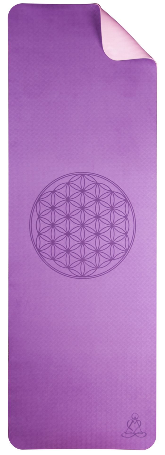 Tapis de yoga écologique en TPE - violet foncé/violet clair 6 mm double couche avec Fleur de Vie