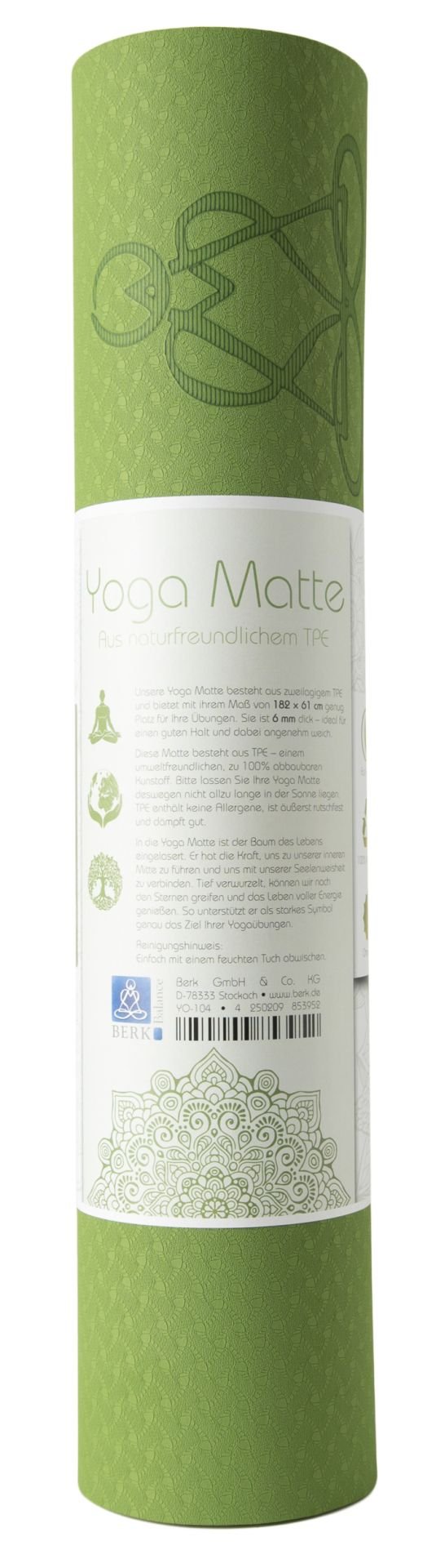 Tapis de yoga écologique en TPE - vert clair/gris avec l'Arbre de Vie