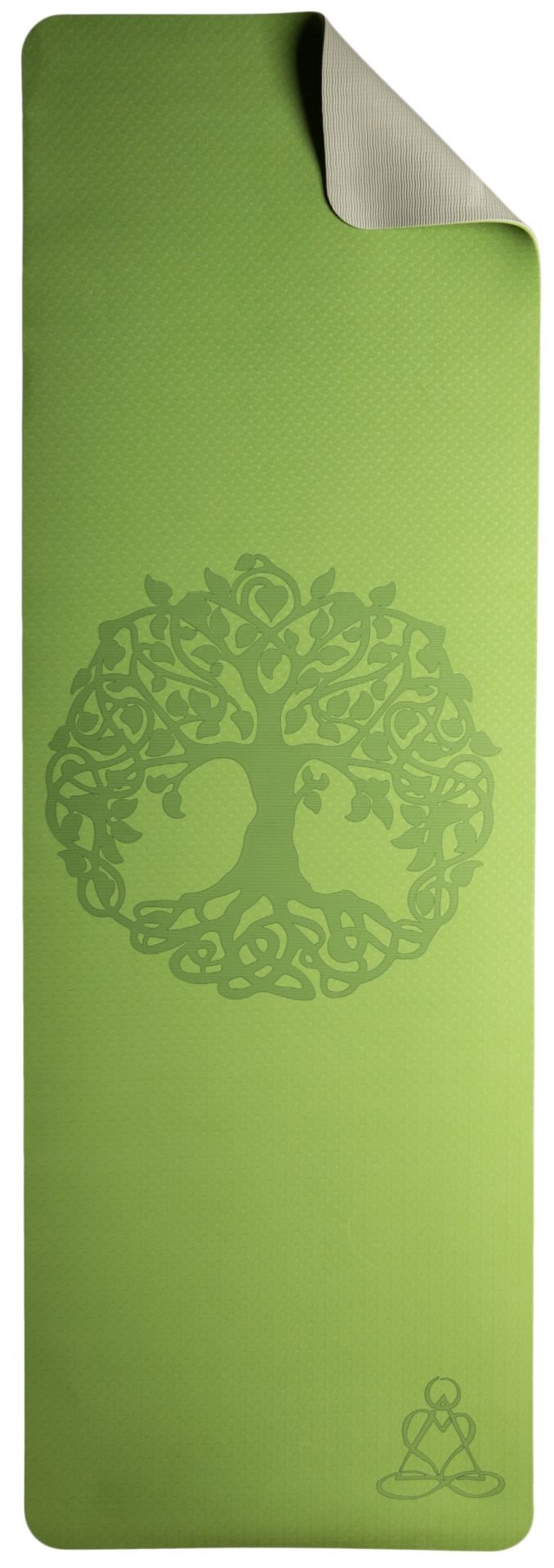 Tapis de yoga écologique en TPE - vert clair/gris avec l'Arbre de Vie