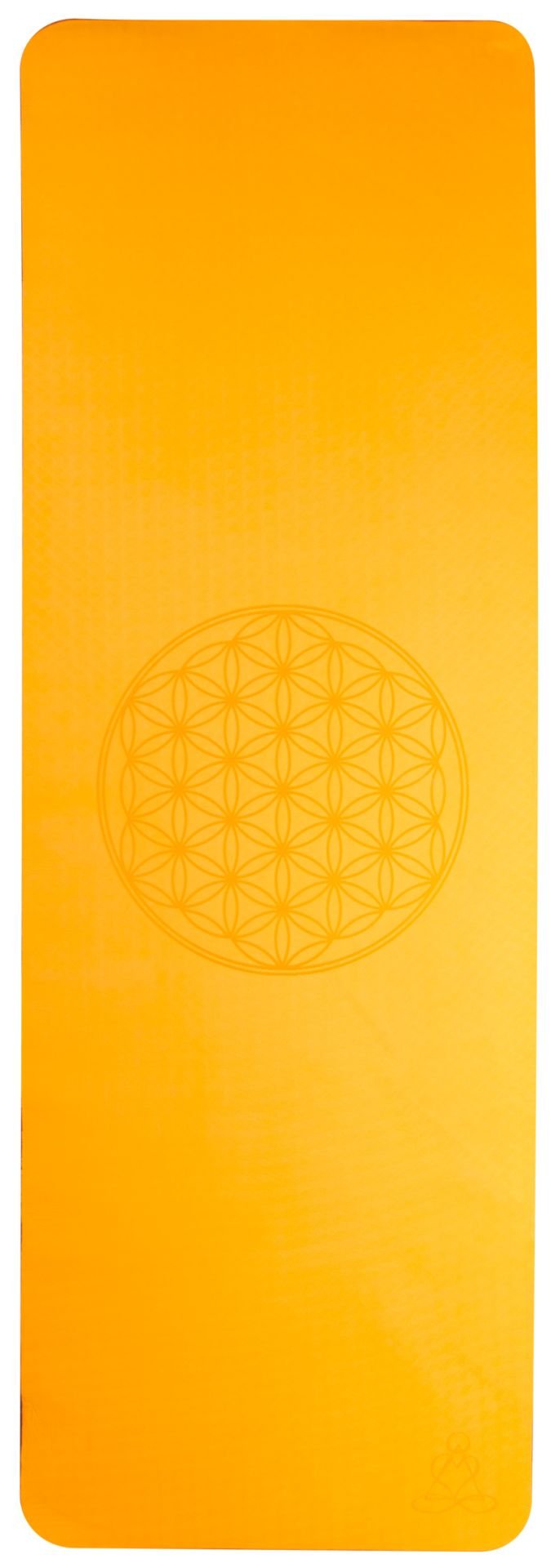 Tapis de yoga écologique en TPE - orange/gris 6 mm double couche avec Fleur de Vie