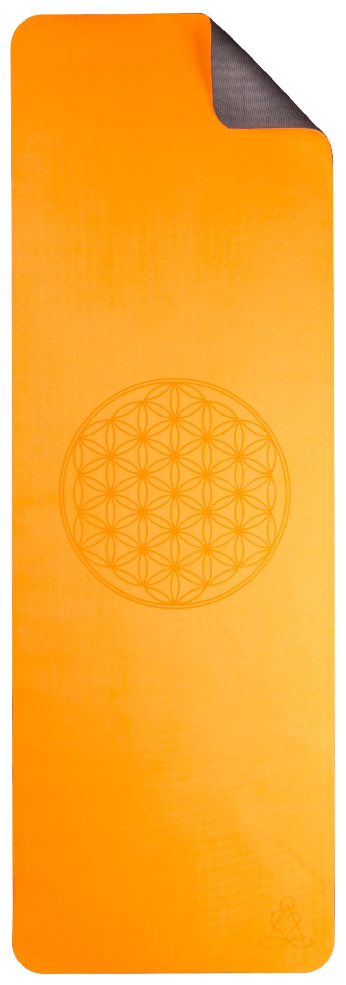 Tapis de yoga écologique en TPE - orange/gris 6 mm double couche avec Fleur de Vie