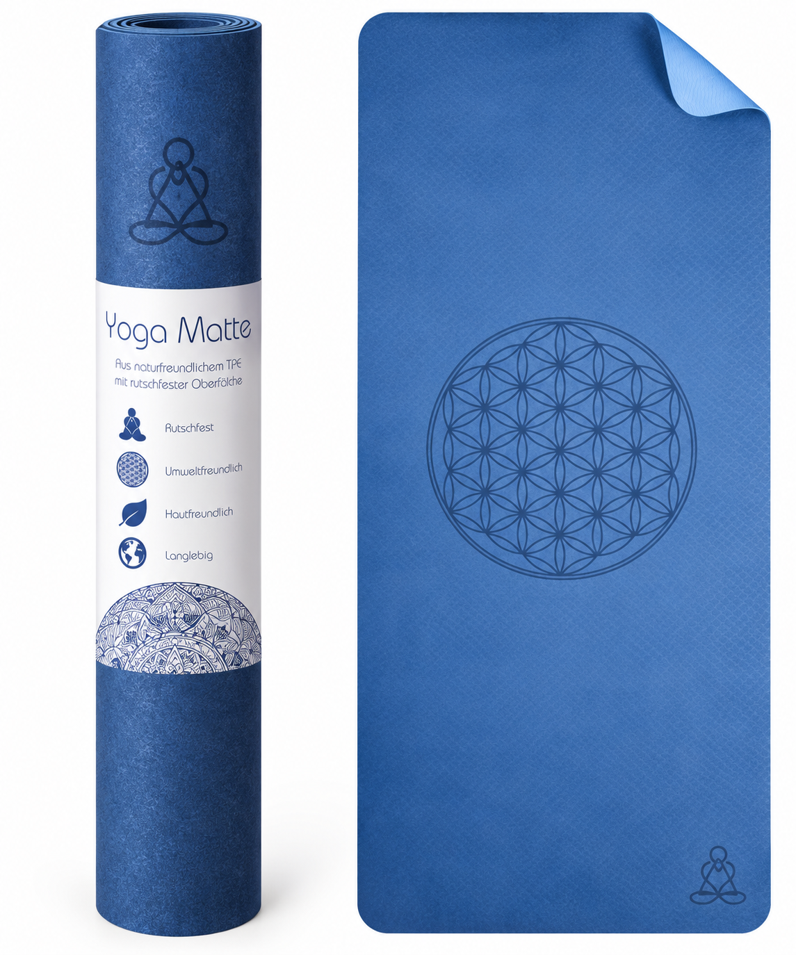 Tapis de yoga écologique en TPE - bleu foncé/bleu clair